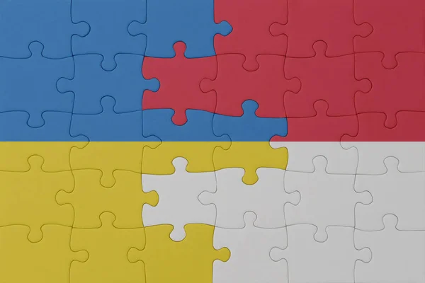 Puzzel Met Nationale Vlag Van Oekraïne Indonesië Macro Concept Illustratie — Stockfoto