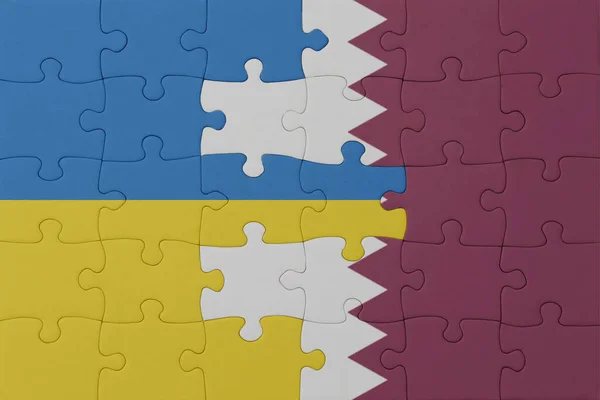 Rompecabezas Con Bandera Nacional Ucrania Qatar Macro Concept Ilustración — Foto de Stock