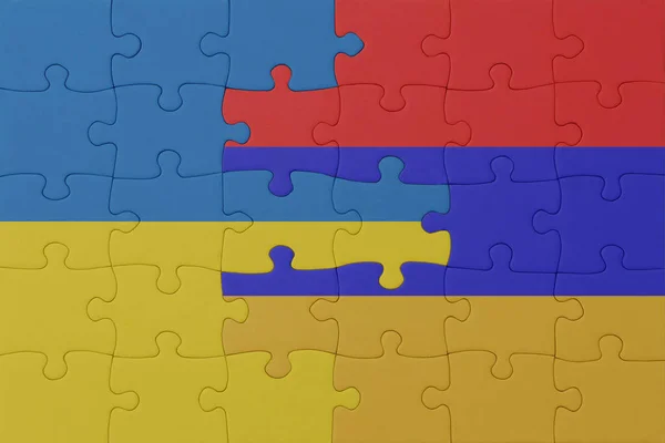 Puzzle National Flag Ukraine Armenia Macro Concept Illustration — Stock Photo, Image