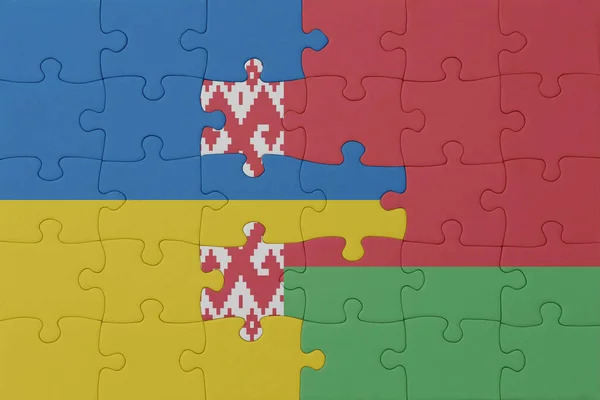 Puzzel Met Nationale Vlag Van Ukraine Belarus Macro Concept Illustratie — Stockfoto