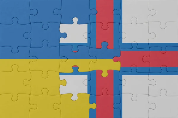 Puzzel Met Nationale Vlag Van Ukraine Faeröer Eilanden Macro Concept — Stockfoto
