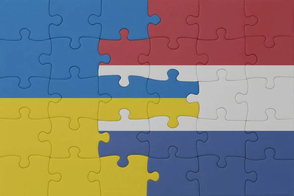 Puzzle Avec Drapeau National Ukraine Des Pays Bas Macro Concept — Photo