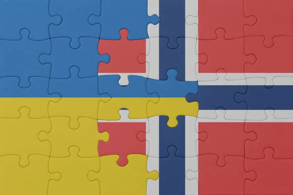 Ukrayna Norveç Bayrağının Bulmacası Makro Kavram Illüstrasyon — Stok fotoğraf