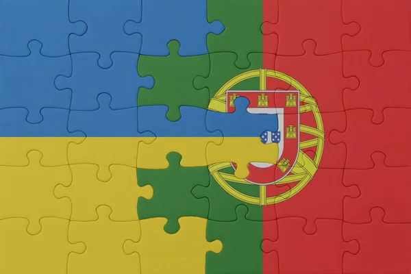 Rompecabezas Con Bandera Nacional Ucrania Portugal Macro Concept Ilustración — Foto de Stock