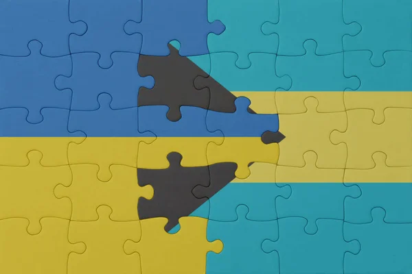 Ukrayna Bahamalar Ulusal Bayrağıyla Bulmaca Makro Kavram Illüstrasyon — Stok fotoğraf