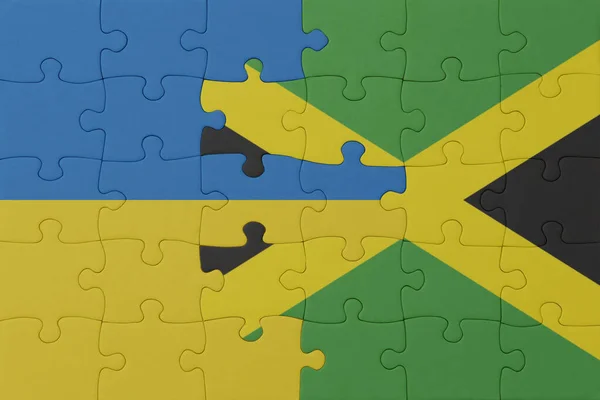 Quebra Cabeça Com Bandeira Nacional Ucrânia Jamaica Macro Concept Ilustração — Fotografia de Stock