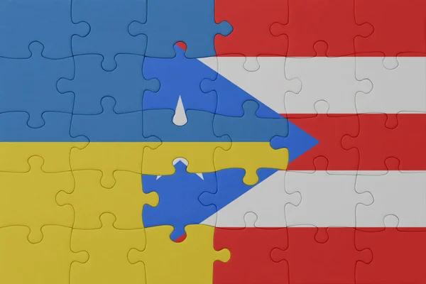 Ulusal Ukrayna Porto Riko Bayrağı Bulmacası Makro Kavram Illüstrasyon — Stok fotoğraf