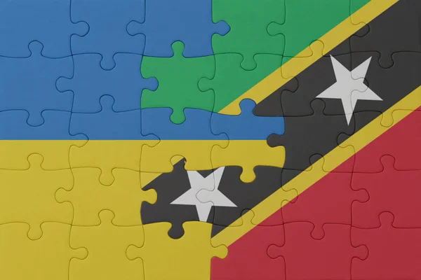 Puzzle Avec Drapeau National Ukraine Saint Kitts Nevis Macro Concept — Photo