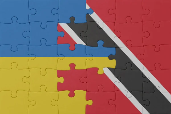 Rompecabezas Con Bandera Nacional Ucrania Trinidad Tobago Macro Concept Ilustración — Foto de Stock