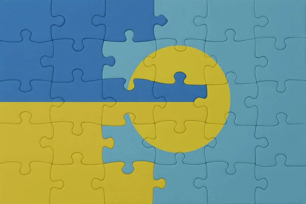 Παζλ Την Εθνική Σημαία Της Ukraine Και Palau Μακροέννοια Έννοια — Φωτογραφία Αρχείου