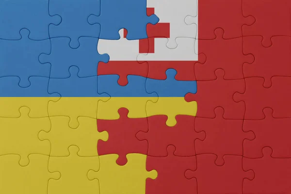 Puzzle National Flag Ukraine Tonga Macro Concept Illustration — Stock Photo, Image