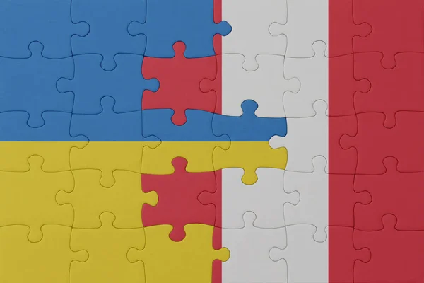 Puzzle Národní Vlajkou Ukrajinské Peru Makro Koncepce Ilustrace — Stock fotografie