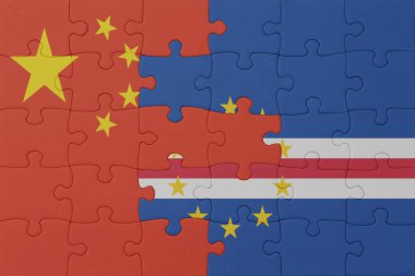 Ulusal Cape Verde ve Çin bayrağı bulmacası. Makro. Kavram. 3d illüstrasyon