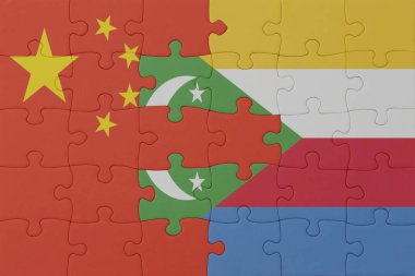 Ulusal komoro ve Çin bayrağı bulmacası. Makro. Kavram. 3d illüstrasyon