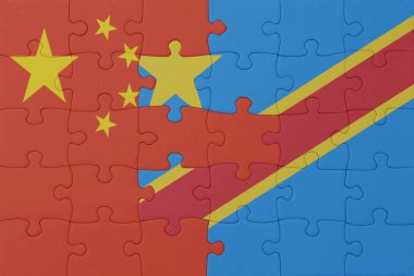 Demokratik Kongo Cumhuriyeti ve Çin 'in ulusal bayrağıyla bulmaca. Makro. Kavram. 3d illüstrasyon