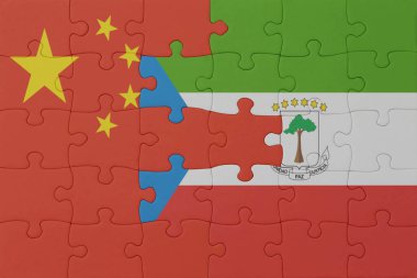 Ulusal Ekvator Ginesi ve Çin bayrağı bulmacası. Makro. Kavram. 3d illüstrasyon