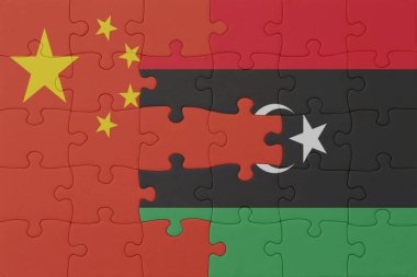 Ulusal Libya ve Çin bayrağı bulmacası. Makro. Kavram. 3d illüstrasyon