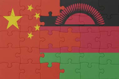 Ulusal Malawi ve Çin bayrağı bulmacası. Makro. Kavram. 3d illüstrasyon