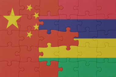Mauritius ve Çin ulusal bayrağı bulmacası. Makro. Kavram. 3d illüstrasyon