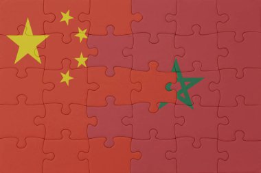 Ulusal Fas ve Çin bayrağı bulmacası. Makro. Kavram. 3d illüstrasyon