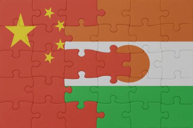 Ulusal Nijer ve Çin bayrağı bulmacası. Makro. Kavram. 3d illüstrasyon