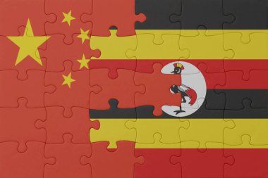 Ulusal Uganda ve Çin bayrağı bulmacası. Makro. Kavram. 3d illüstrasyon