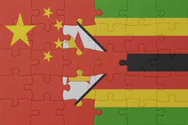 Ulusal Zimbabwe ve Çin bayrağı bulmacası. Makro. Kavram. 3d illüstrasyon
