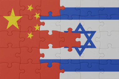 İsrail ve Çin 'in ulusal bayrağıyla bulmaca. Makro. Kavram. 3d illüstrasyon