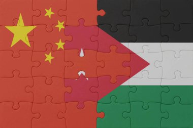 Ürdün ve Çin 'in ulusal bayrağıyla bulmaca. Makro. Kavram. 3d illüstrasyon