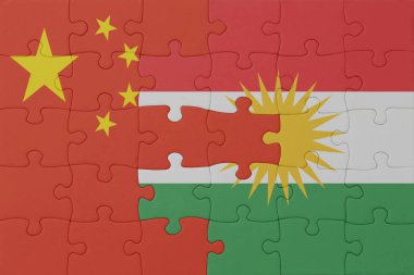 Ulusal Kürdistan ve Çin bayrağı bulmacası. Makro. Kavram. 3d illüstrasyon