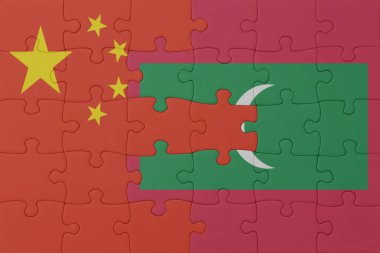 Ulusal Maldivler ve Çin bayrağı bulmacası. Makro. Kavram. 3d illüstrasyon