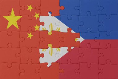 Ulusal Filipinler ve Çin bayrağı bulmacası. Makro. Kavram. 3d illüstrasyon