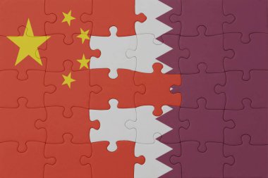 Ulusal Katar ve Çin bayrağı bulmacası. Makro. Kavram. 3d illüstrasyon