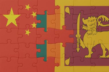 Sri Lanka ve Çin 'in ulusal bayrağıyla bulmaca. Makro. Kavram. 3d illüstrasyon