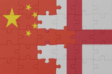 İngiltere ve Çin 'in ulusal bayrağıyla ilgili bulmacalar. Makro. Kavram. 3d illüstrasyon