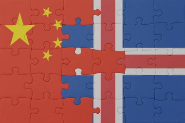 Ulusal İzlanda ve Çin bayrağı bulmacası. Makro. Kavram. 3d illüstrasyon