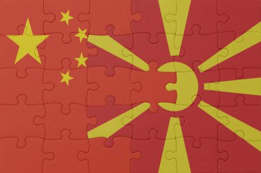 Ulusal Macedonia ve Çin bayrağı bulmacası. Makro. Kavram. 3d illüstrasyon