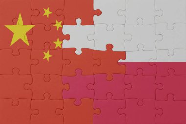 Polonya ve Çin 'in ulusal bayrağıyla ilgili bir bulmaca. Makro. Kavram. 3d illüstrasyon