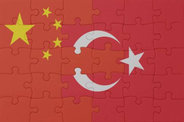 Ulusal Çin ve hindi bayrağı bulmacası. Makro. Kavram. 3d illüstrasyon