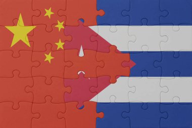 Ulusal Küba ve Çin bayrağı bulmacası. Makro. Kavram. 3d illüstrasyon