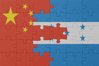 Ulusal Honduras ve Çin bayrağı bulmacası. Makro. Kavram. 3d illüstrasyon