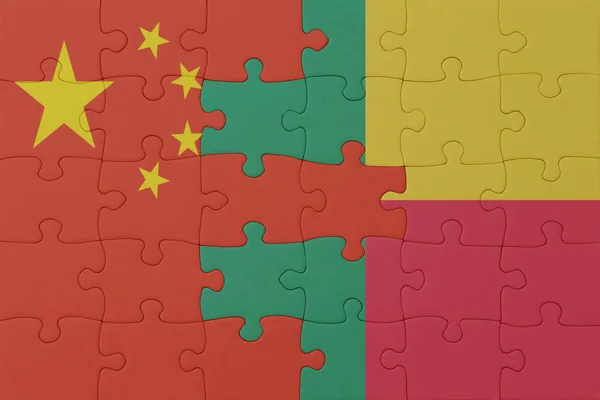 Rompecabezas Con Bandera Nacional Benin China Macro Concept Ilustración — Foto de Stock