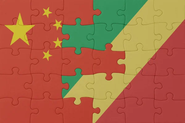 Rompecabezas Con Bandera Nacional República Del Congo China Macro Concept — Foto de Stock
