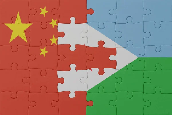 stock image puzzle with the national flag of djibouti and china . macro.concept. 3d illustration