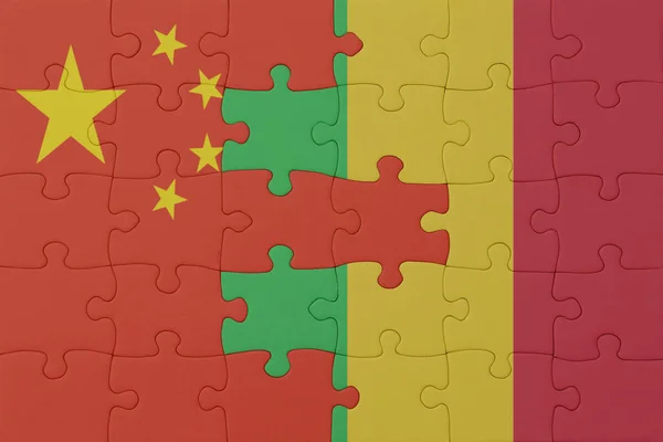 Rompecabezas Con Bandera Nacional Malí China Macro Concept Ilustración — Foto de Stock