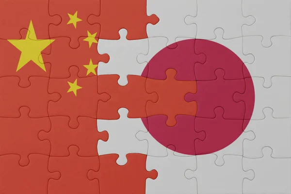 Puzzle National Flag Japan China Macro Concept Illustration — Stock Photo, Image