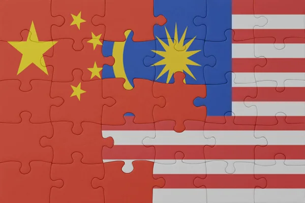 Puzzle National Flag Malaysia China Macro Concept Illustration — Stock Photo, Image