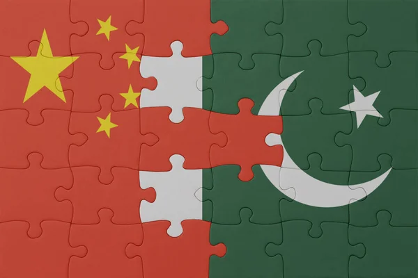 Puzzle National Flag Pakistan China Macro Concept Illustration — Stock Photo, Image