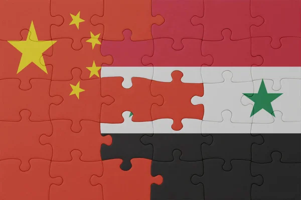 Puzzel Met Nationale Vlag Van Syrië China Macro Concept Illustratie — Stockfoto