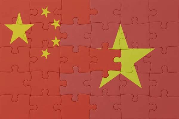 ベトナムと中国の国旗のパズルです マクロ コンセプト 3Dイラスト — ストック写真